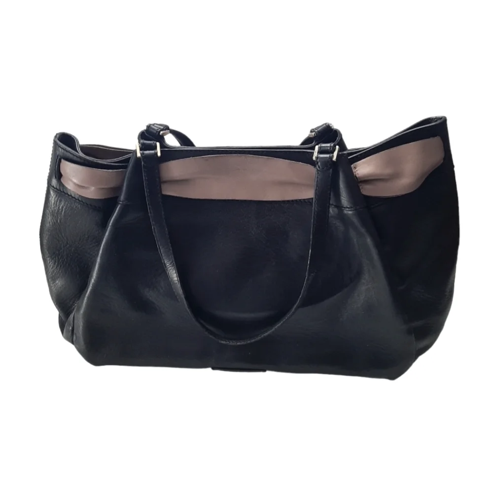VALENTINO GARAVANI Black Leather Aphrodite Bow Tote w/Belted Tan Leather Bow